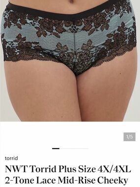 Torrid 2-Tone Lace Mid-Rise Cheeky Panty — Seafoam & Black